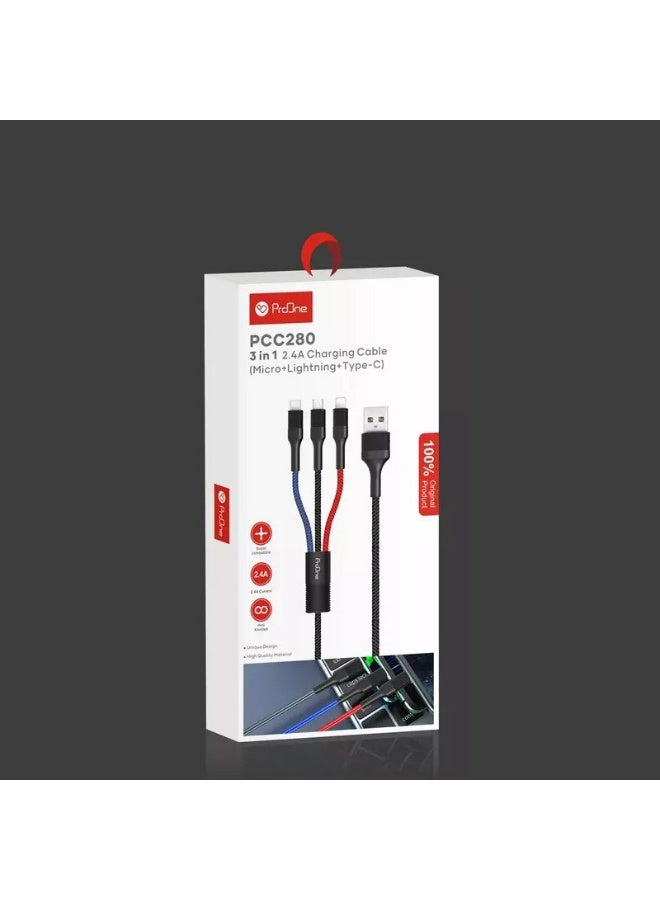 ProOne PCC280 USB to Micro USB, USB-C, Lightning Cable - Image 5